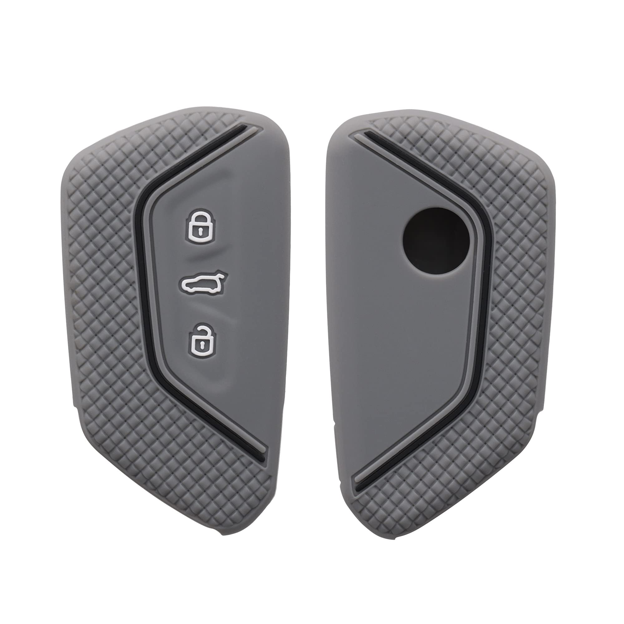 kwmobile Car Key Case Compatible with VW Golf 8 3-Button Car Key Accessory – Protective Soft Silicone Case – Grey Black