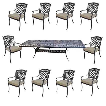 11 Piece Patio Dining Set Cast Aluminum Elisabeth Rectangle Extendable Dining Table Dining Sets