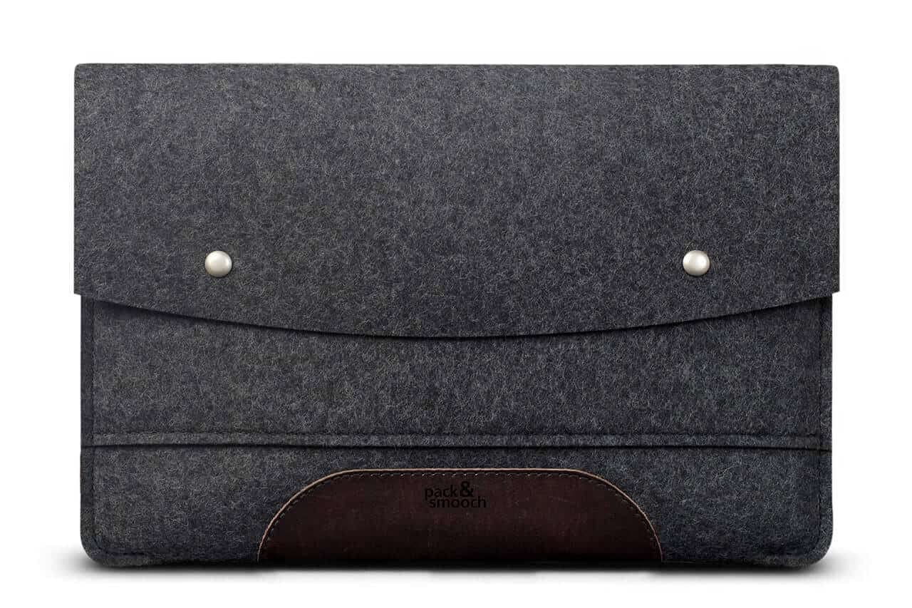Pack & Smooch For Surface Pro 7/6 Sleeve 100% Wool felt And Vegetable Tanned Leather Handmade in Germany - Dark Grey/Dark Brown — image 1