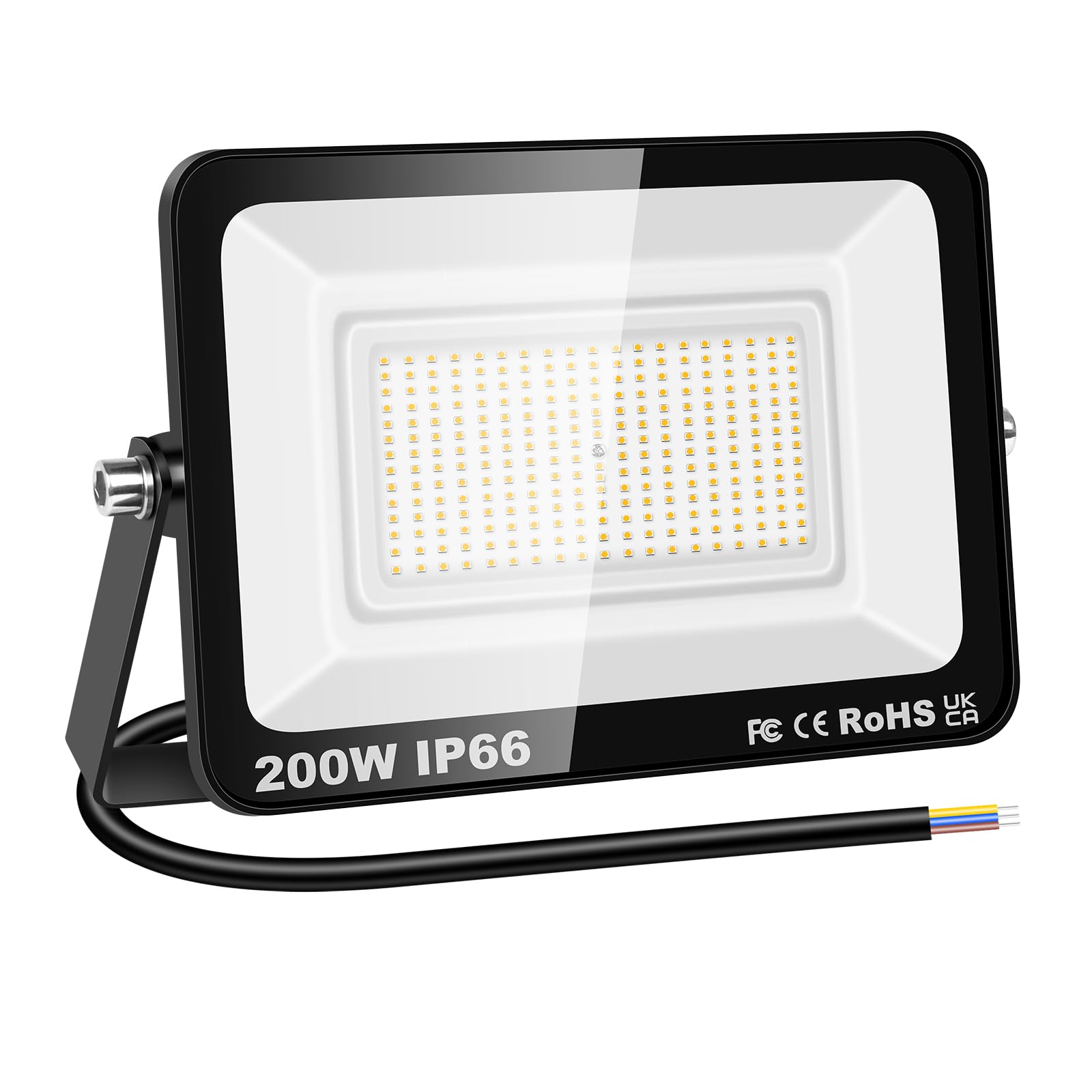 RIGIDON 1 Pcs Outdoor Flood LED Work Light, 200W 20000 Lumens Floodlight, Daylight Warm White Security Lights for Garden Yard Lawn Basketball Football Court Patio Landscape, IP66 Waterproof 3000K