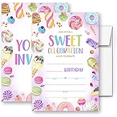 LoaHak Sweets Candy Birthday Invitations, Sweet Celebration Birthday Invitation, Sweets Candy Theme Birthday Party Invitation Cards. (068)