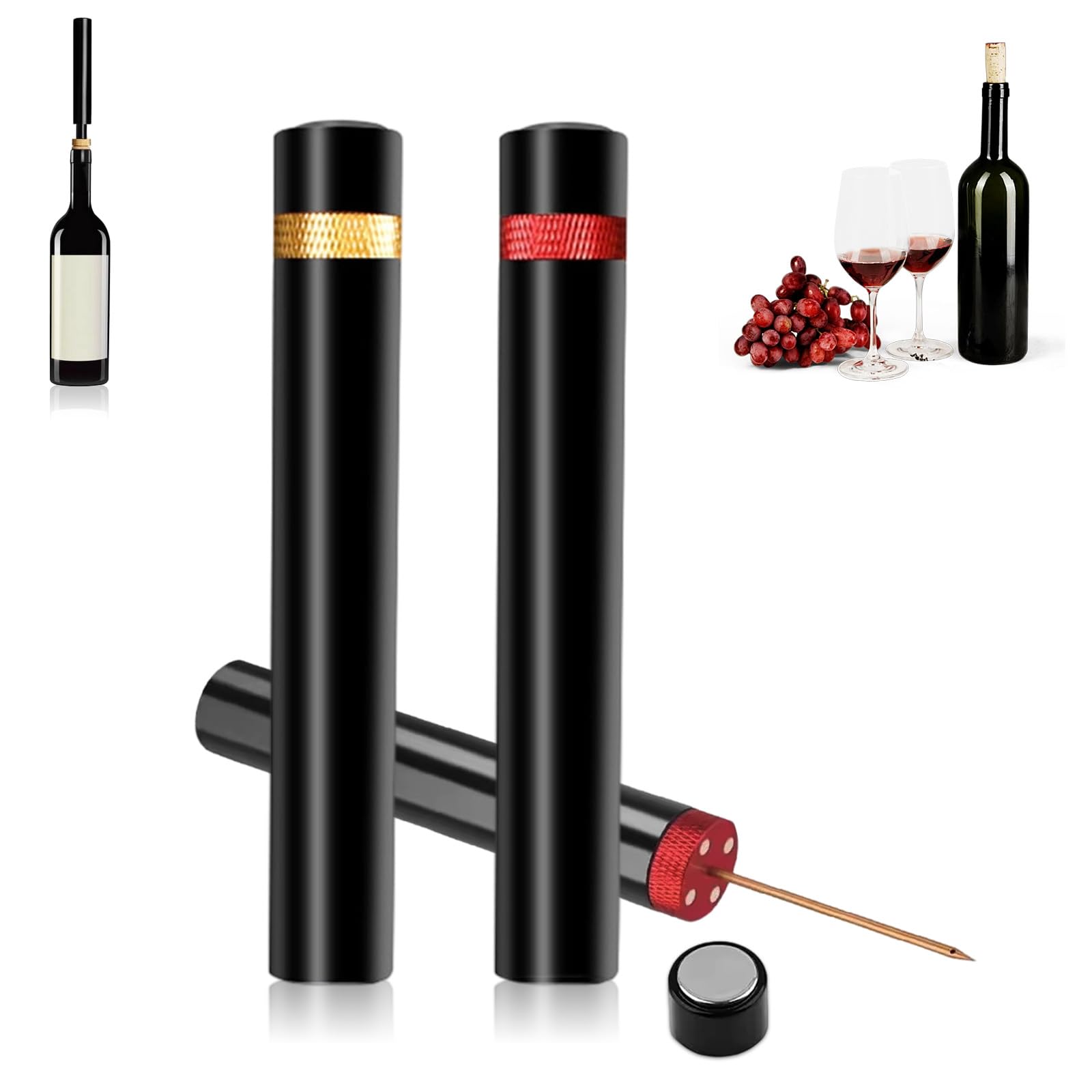 Photo 1 of 2pcs Arropop Wine Opener, Travel Portable Pocket Air Pressure Pump Bottle Open for Home Restaurant Party (Golden+Red)