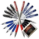 Cello Techno Tip Blue Black Red Pen Exam Series 0.6 mm Tip (10 Ball Point Pens + TeaLegacy Free Sampler). Comfortable Writing or Write Long Time In School College Low Pressure High Volume Elastic Grip