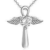 VONALA 925 Sterling Silver Angel Wings Cross Necklace for Women, Heart Moissanite Pendant, 18+2 Inches Chain