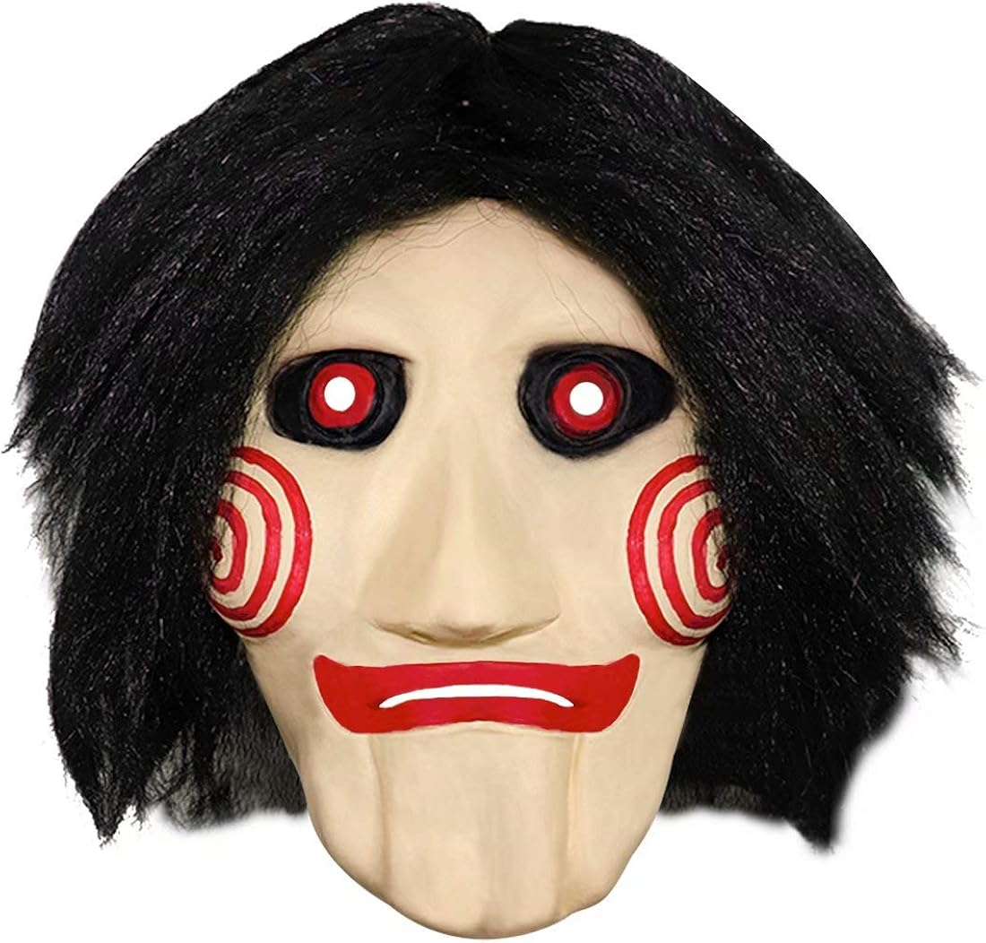 Saw Billy The Puppet Mask with Hair, Latex Scary Full Face