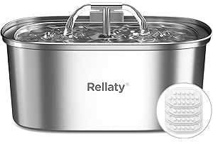 RELLATY Cat Water Fountain Stainless Steel: 3.2L/108oz Pet Fountain Water Bowl Dog Drinking Dispenser Cat Feeding & Watering Supplies Animal Metal Kitty Spout for Cats Inside with 4 Replacement Filters