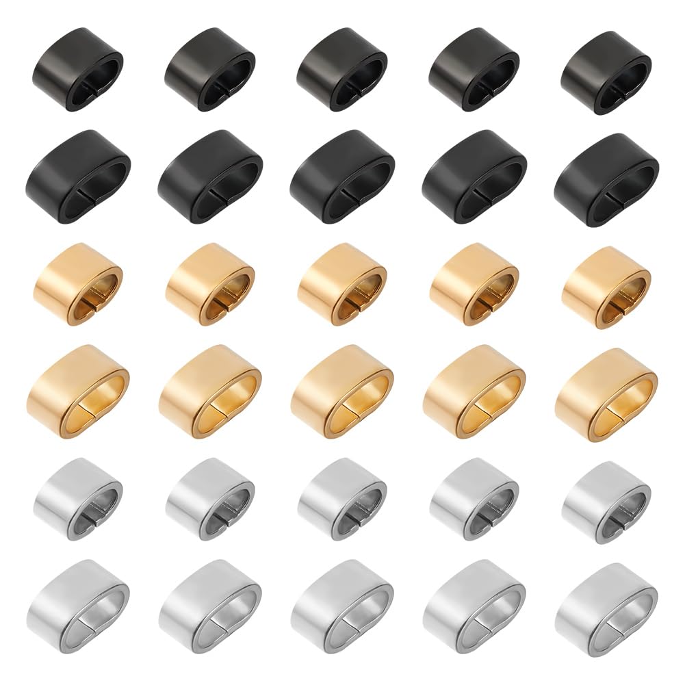 UNICRAFTALE 48pcs 3 Colors 2 Sizes 304 Stainless Steel Rectangle Slide Charm Large Hole Leather Cord Slider Loose Beads Wristband Locking Clips Beads Link Connector for Bracelets Jewelry Making