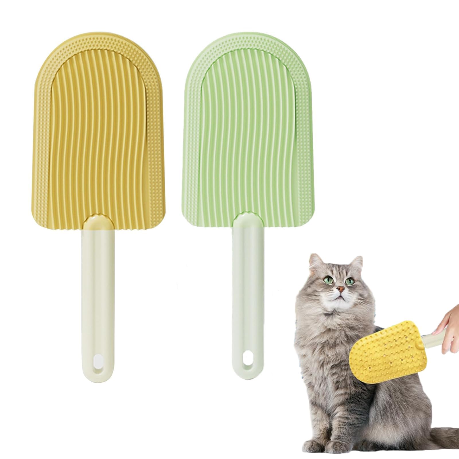 2 PCS Tongue Comb Cat Grooming Brush for Short and Long Haired Pets - Gentle Shedding Control (Green, Yellow)