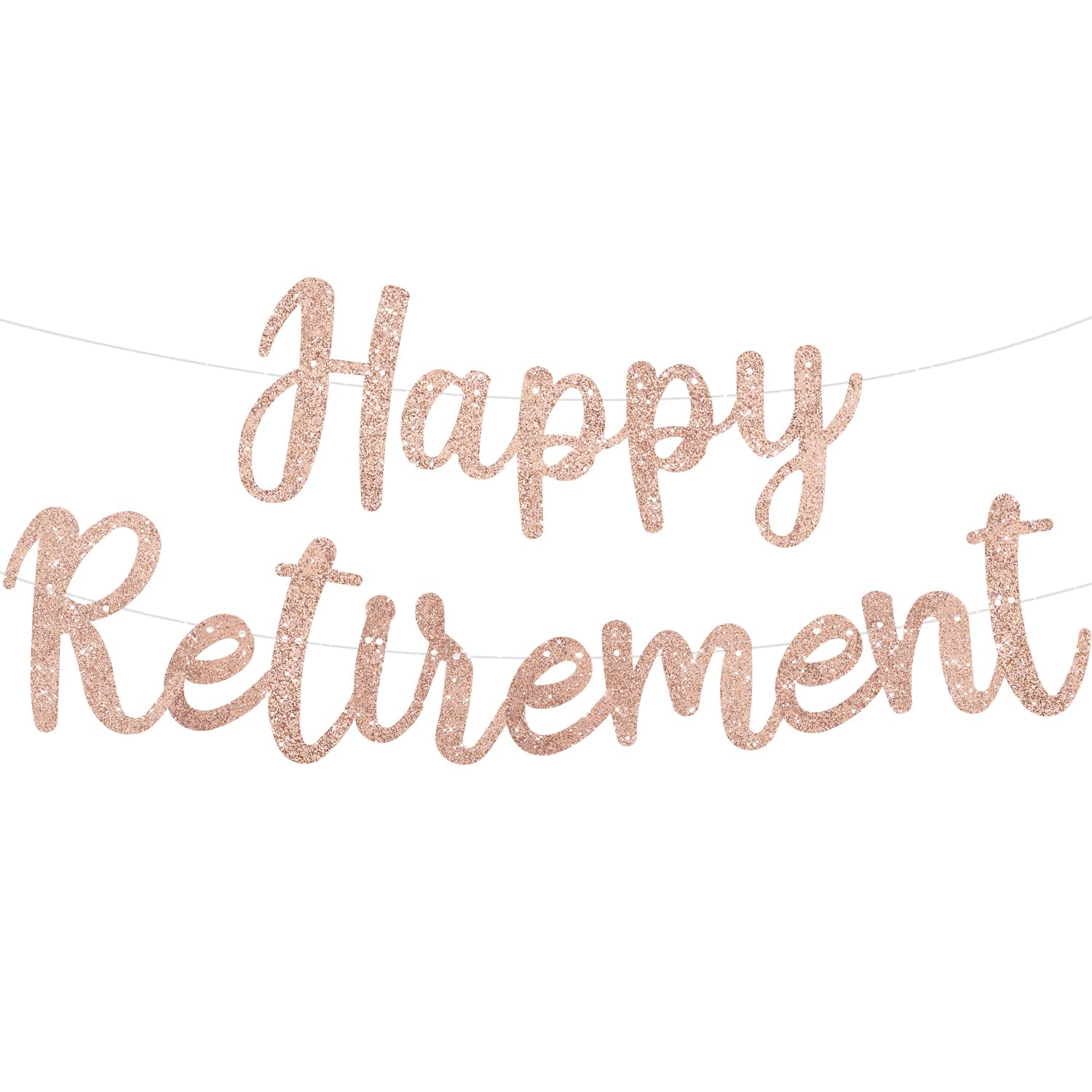 TONIFUL Rose Gold Glitter Happy Retirement Banner - Pre-Strung, No DIY, Party Supplies for Women & Men, Retirement Occasion