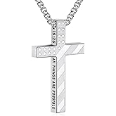 Lydow Cross Necklace for Men Boys, 316L Stainless Steel Chain Pendant Bible Verse Religious Christian Christmas Jewelry Gifts 22+2 Inches