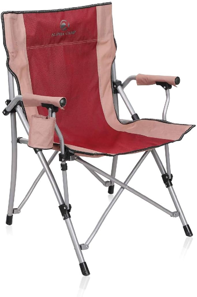 CAMPING WORLD Camping Folding Chair Heavy Duty with Arms, Portable Outdoor Chairs 300 Pound Capacity with Cup Holder