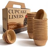700 Count Brown Cupcake Liners - Natural Parchment Baking Cups, 2 Inch | Non-Stick, Greaseproof, Disposable Muffin Liners - H