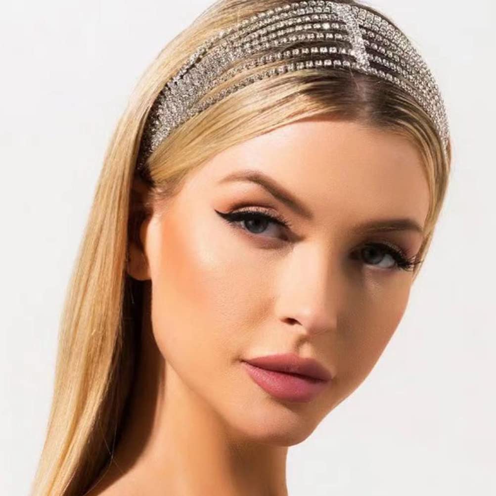 FRCOLOR Crystal Rhinestone Bejewelled Headband Multi- layer Hairband Diamond Headband Sparkly Crystal Bling for Wedding Party