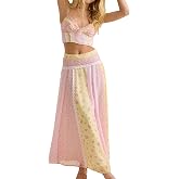 REASERAL Womens 2 Piece Summer Outfits Sexy Floral Print Crop Top and Pleated Maxi Skrit Sets Garden Party Outfit