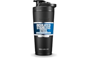Ice Shaker Insulated Stainless Steel Shaker Bottle | 26oz, Black | Cold for 30+ Hours | Insulated Cup with Twist-on Agitator | Odor-Free Bottle for Protein Shakes, Water, Smoothies, Cocktails