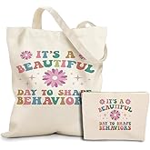 To Shape Behaviors 2pcs Cosmetic Bag Canvas Tote Bag for Women, Beach Grocery Canvas Tote, Behavior Therapist ABA Therapist Appreciation Gift for Friend Nurse Birthday Christmas Mental Health Gifts