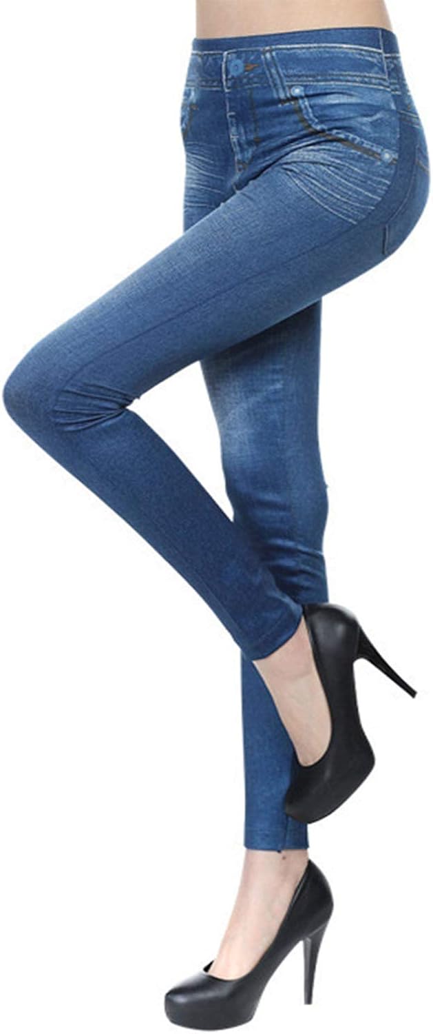 Thermal Fleece Denim Jeggings,Women Fleece Lined Winter Leggings Seamless Jeans Slim Pencil