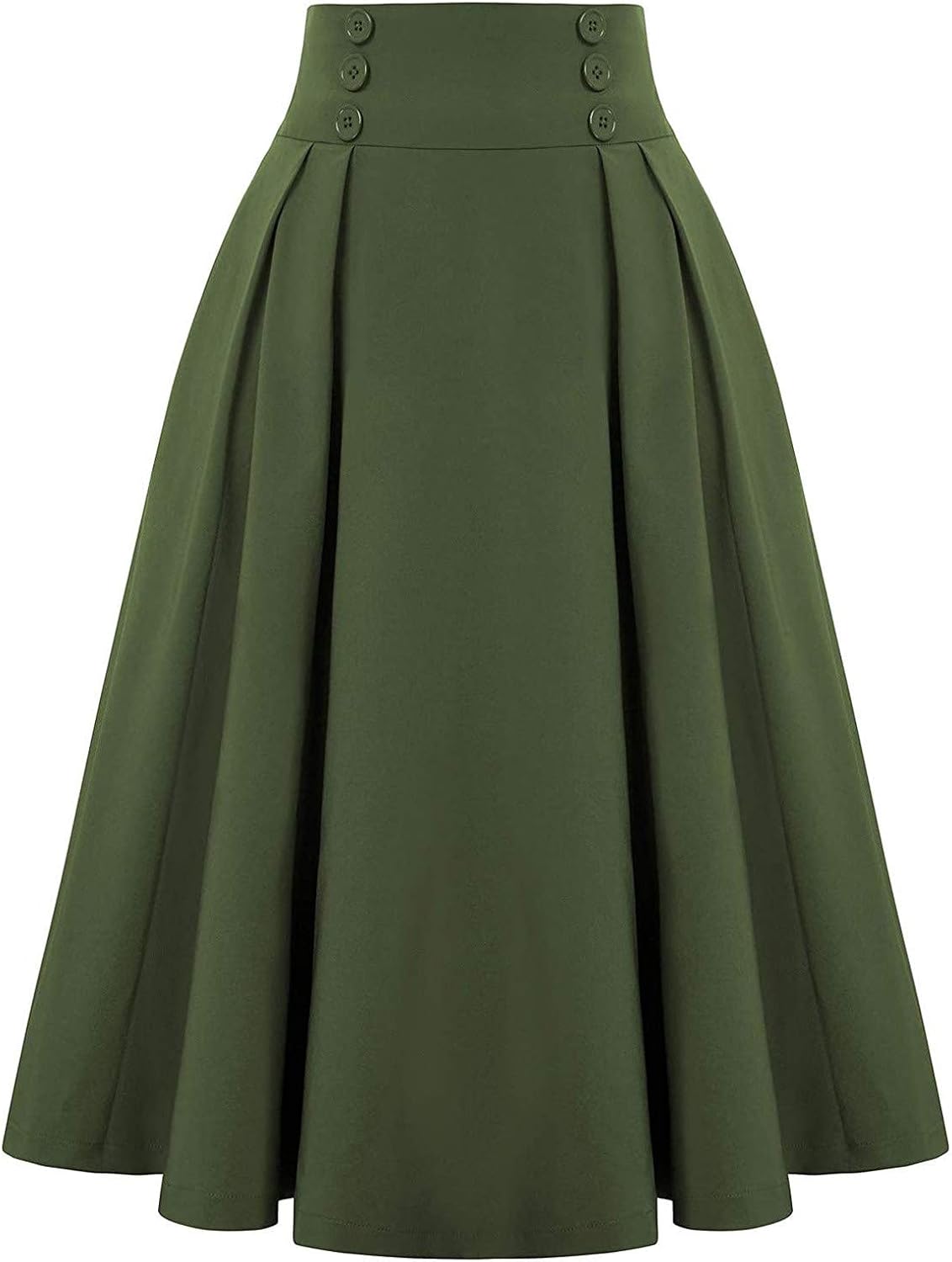 Women Fashion Casual Skirt with Buttons Solid Color Vintage High Waist