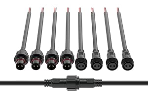 BTF-LIGHTING 2 Pin Electrical Connector 18AWG IP65 Male Female Connector 7.87in/20cm Extension Cable for Car,Truck,Boat,Indoor/Outdoor LED Strip Lights/String 22mm Nut Big Size 5 Pairs