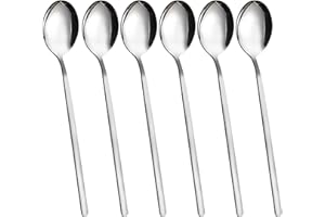 VANRA Soup Spoons Long Handle for Eating 8.5 inch Korean Soup Spoons Set of 6 Silverware 18/8 Stainless Steel Round Spoons fo