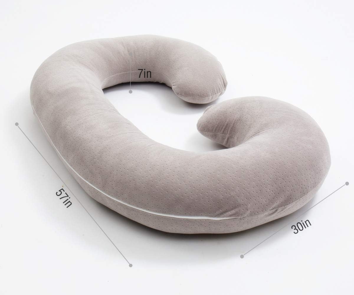1 MIDDLE ONE Pregnancy Pillow, C Shaped Full Body Pillow for Maternity Support, Pregnant Women Sleeping Pillow with Velour Cover (Grey): Kitchen & Dining