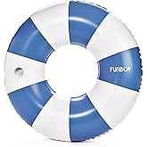 FUNBOY 46" Vintage Blue Stripe Pool Float Inner Tube with Cup Holder | Cup Holder, Swim Ring Pool Lounger