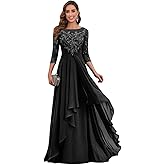 Fu Jiang Short Sleeve Lace Applique Mother of The Bride Dresses for Wedding Long Chiffon Formal Evening Dresses