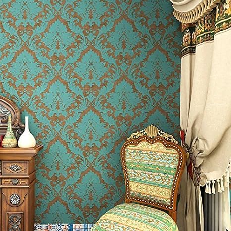 Amazon Haokhome 不織布 はがせる ヴィンテージブルー ブロンズダマスク壁紙寝室の壁紙壁用53cm 10m 並行輸入品 Diy 工具 ガーデン