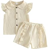 Kavousa Toddler Baby Girl Summer Clothes Ruffle Short Sleeve Shirt Top Bloomers Short Set 2 Piece Cute Baby Girl Outfit
