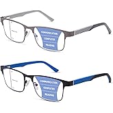 ZERPEET 2 Pack Men's Progressive Multifocal Reading Glasses,Rectangle Metal Frame with Spring Hinge Silicone Temple Blue Light Blocking Lenses Computer Readers Anti Eyestrain,2.5x