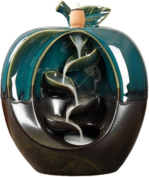 ShuangChuang Apple Backflow Incense Burner Incenser Holder Retro Style Waterfall Porcelain Vase Home Decor Aromatherapy Ornament with 10 Cones Incense