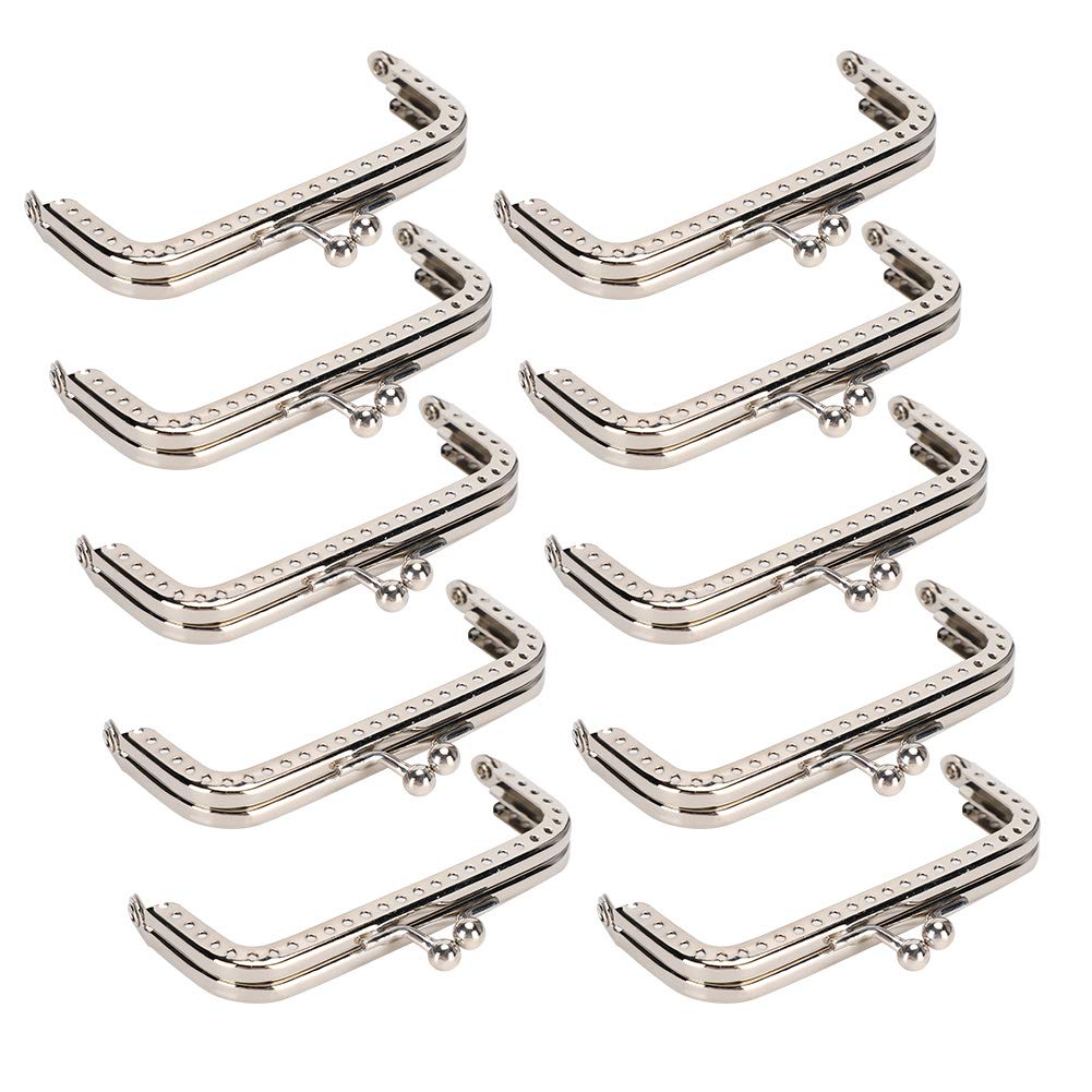 10Pcs Purse Frame, Square Metal Frame Clasp Lock Clip Frame Hardware Replacements for Purse Bag Making DIY Craft Supplies