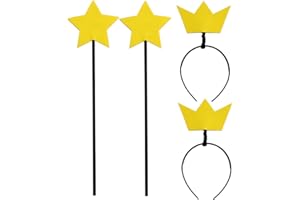 JIADUO Fairy Star Wand and Crown Headband Set Adult Parents Couples Halloween Costume Dress up Accessories Yellow