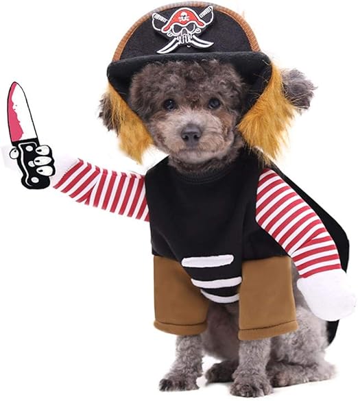 Amazon Co Jp ペットの衣装 面白いかわいい犬の服海賊ペットの衣装のスイートの衣装 中型大型犬プラス帽子パーティーのクリスマスの装飾のための海賊コスプレ ホーム キッチン