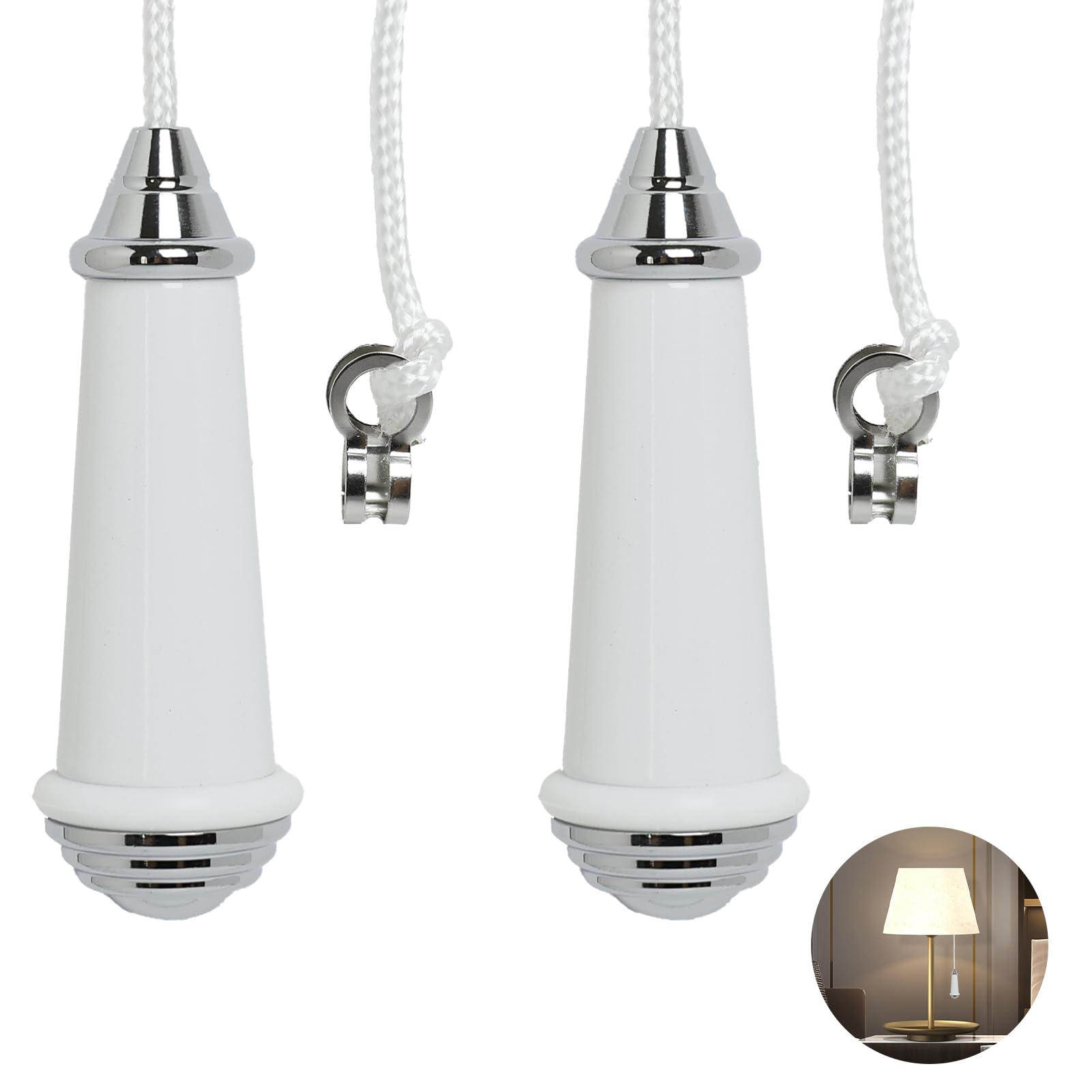 JUGCUT 2Pcs Ceramic Bathroom Light Pull Cord, Light Switch Pull Cord Handle with 100cm Pull Cord Extension Chrome for Bathroom Toilet Light Ceiling Light Fan Switch for Bathroom or Wall