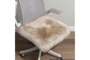 LLB Sheepskin Chair Covers Office Chair Cushion Dining Room Chair Pads Desk Chair Seat Cushion for Computer Chair Fur Area Rugs for Living Room 18x18 Inch (Pack of 1), Cream Brown