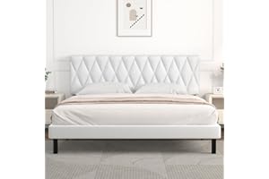 IYEE NATURE King Bed Frame Upholstered Platform with Headboard and Strong Wooden Slats, Strong Weight Capacity, Non-Slip and Noise-Free,No Box Spring Needed, Easy Assembly,White
