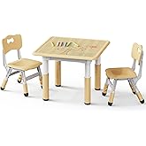 Brelley Height Adjustable Toddler Table and 2 Chairs Set, Beige | Table Supports 280 lbs, Drawing Activity Desk, Classroom/Da