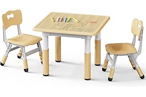 Brelley Kids Table and 2 Chairs Set, Height Adjustable Toddler Desk and Chair Set, Graffiti Desktop, Classroom/Daycare/Home, Children Multi-Activity Table for Ages 2-8