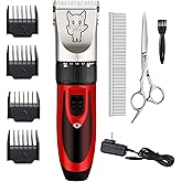Highdas Dog Grooming Kit Clippers, Low Noise, Electric Quiet, Rechargeable, Cordless, Pet Hair Thick Coats Clippers Trimmers Set, Suitable for Dogs, Cats, and Other Pets(Red)