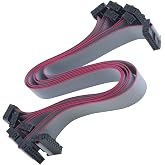 Antrader 6pcs 30cm 16Pin IDC Ribbon Cables w 2.54mm Female-Female FC Socket | Red Edge Gray Flat Ribbon Wire,Stable PCB Signal Transmission,Flexible Foldable Extension Cable