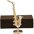 Dselvgvu Miniature Saxophone with Stand and Case Brass Mini Musical Instrument Replica Collectible Figurines Dollhouse Accessories Model Home Decorations Ornaments (Alto Saxophone, 3.16"x1.69"x0.63")