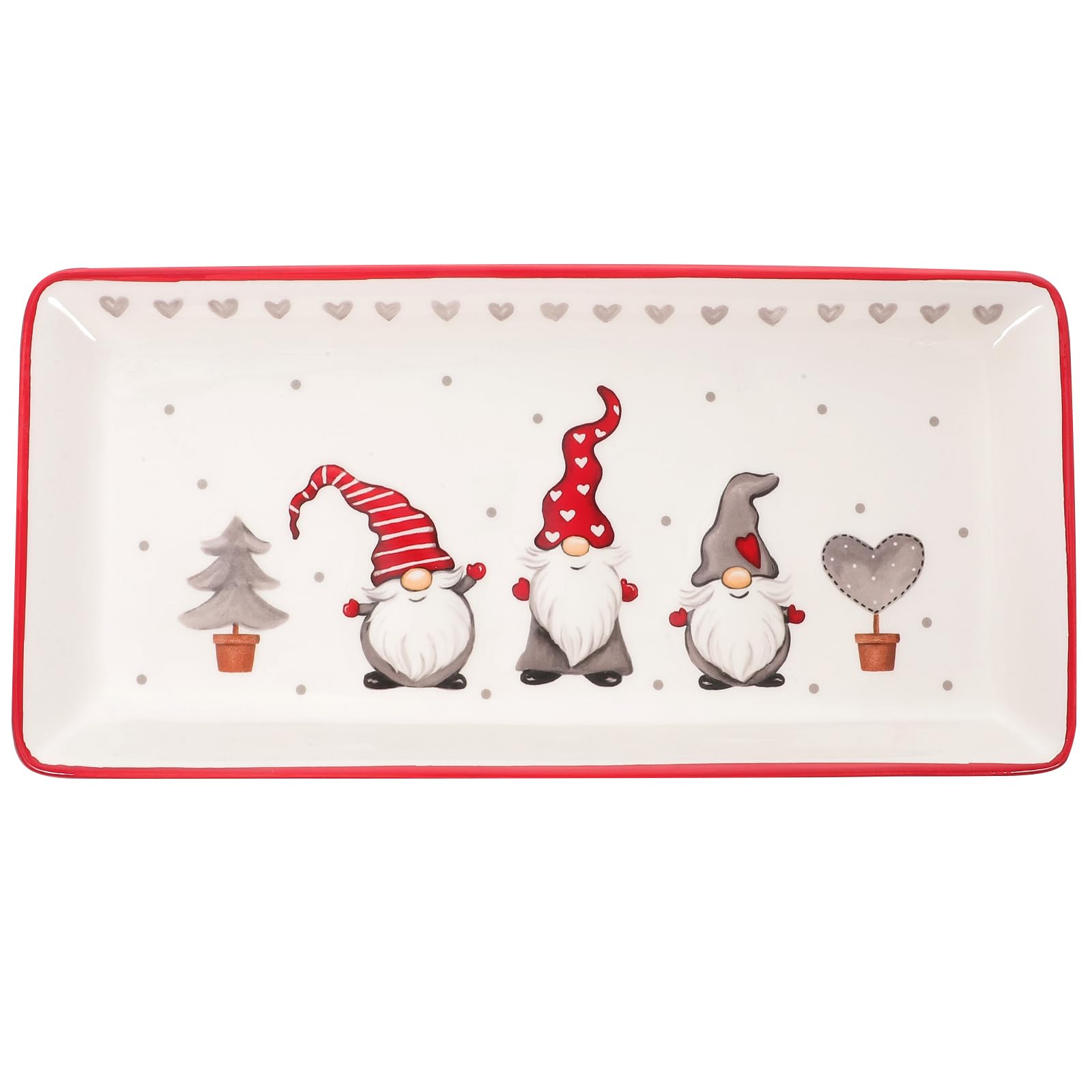 Angoily Ceramic Christmas Serving Trays with Christmas Gnome Design, Rectangular Porcelain Dinner Plates Salad Dessert Tray, 11. 2X5. 3