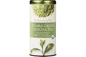 The Republic of Tea - Organic Double Green Matcha, Naturally Caffeinated Japanese Green Tea Powder and Leaves, Steeps 50 Cups