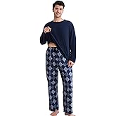 Vulcandon Men's 100% Cotton Pajama Sets, Soft Warm Long Sleeve Sleepwear Pjs Comfy 2 Piece Pajama Set for Men with Pockets