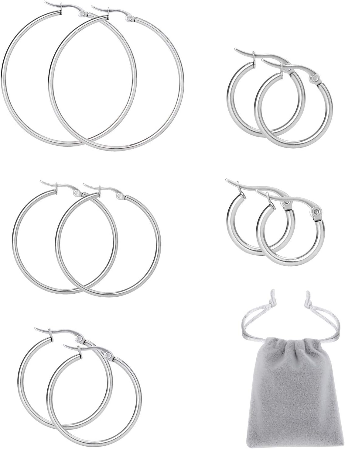 Mannli Stainless Steel Hypoallergenic Large Hoop Earring Sets for Women Girl,Silver,Gold,Rose Gold