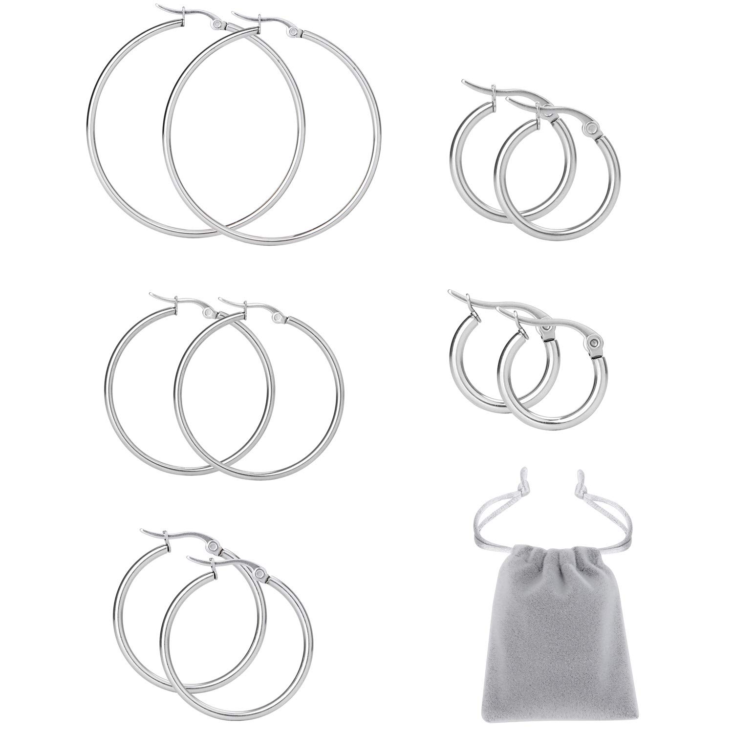 Elicola 5 Pairs Stainless Steel Hypoallergenic Large Hoop Earring Sets for Women Girl — image 1