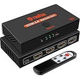Rasfox HD301 Powered 3-Port HDMI Switch Switcher Selector Splitter with IR Remote; HDMI 2.0 4K @60Hz; 3 in 1 Out; Connect 3 H