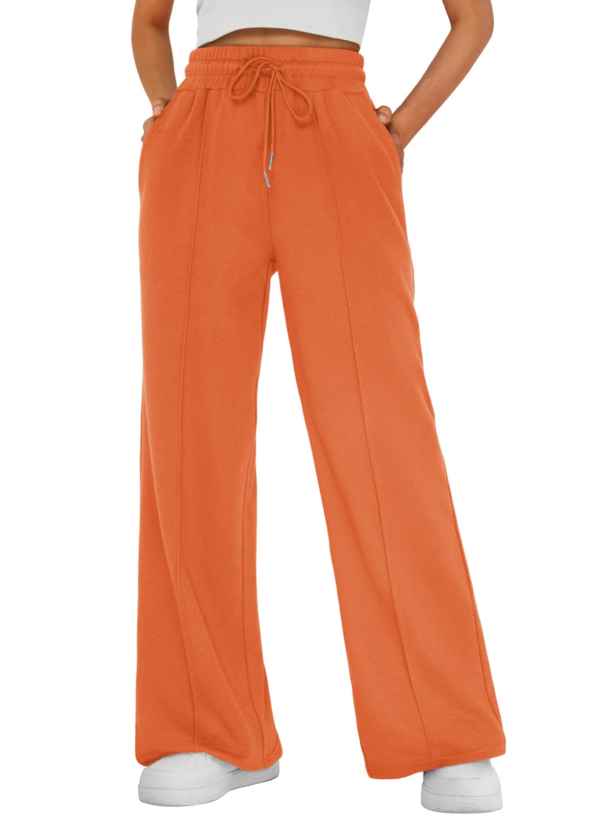 AUTOMET Womens Wide Leg Sweatpants Flare Lightweight Baggy Straight Leg Pants Oversized Joggers Fall Fashion 2025 Orange XS Image