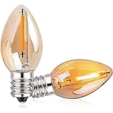 C7 LED Night Light Bulbs 0.5W, E12 Candelabra Base Candle Light Bulb Warm 2200K Equivalent 5W/7W Incandescent Bulb, Mini Light Bulbs for Chandelier Nightlight Salt Lamp Window Bulbs (2 Pack Gold)